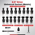 thumbnail image 2 of Akm Tool Juego de vasos de impacto universales con accionamiento de 3/8 "Juego de vasos giratorios de 20 piezas Dado de junta universal Métrico de 6 puntos 8-22 mm Cr-Mo con barras de extensión Adapta, 2 of 9