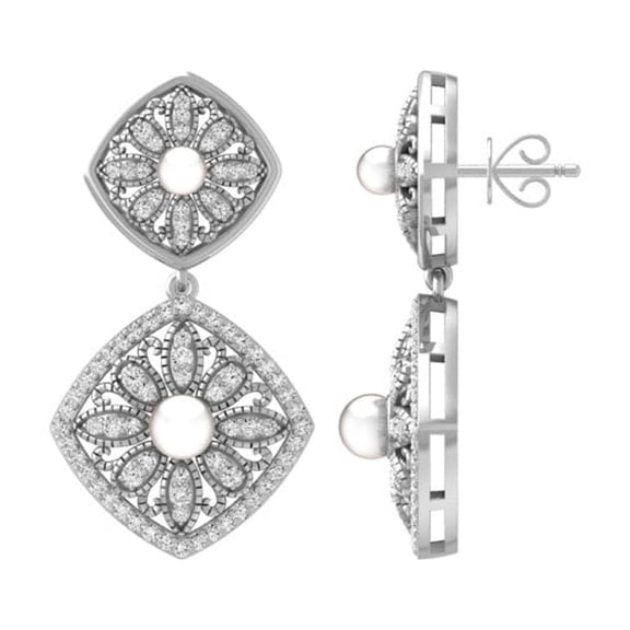 Araiya Fine Jewelry Sterling Silver Round-shape Diamond and Pearl Dangle Earrings (3/4 cttw, I-J Color, I2-I3 Clarity)