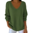 thumbnail image 3 of Feancey Fall Sweaters for Women Plus Size Long Sleeve V Neck Tops Ribbed Knit Casual Loose Sweater Trendy Going Out Blouses Solid Knitted Shirt Green M, 3 of 8