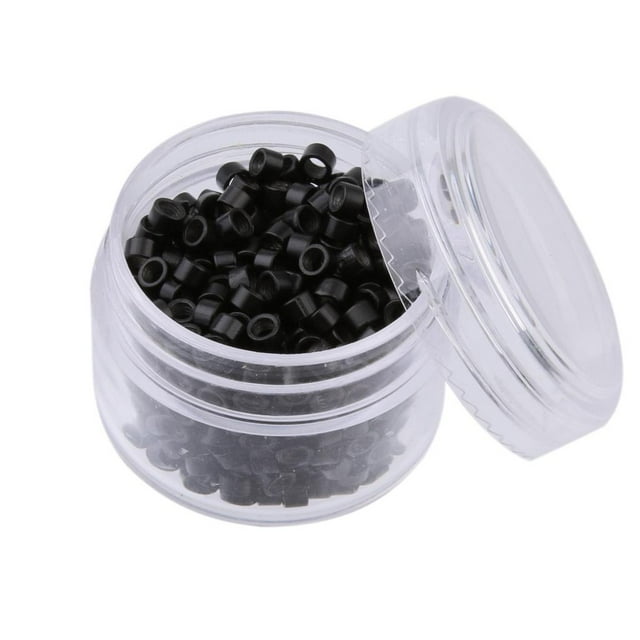 500 Pcs Perles Micro Nano Doublées de Silicone de 3 mm pour Extensions de Cheveux I Tip Noir