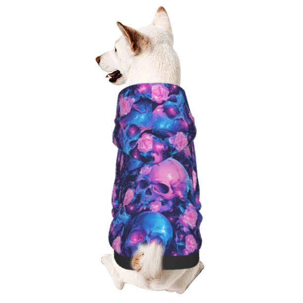 Fotbe Blue Skull Rose Sudadera con Estampado para Perros Pequeños – Suéter con Capucha para Mascotas, Tela Suave de Forro Polar con Bolsillo-X-Large