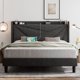 thumbnail image 1 of King-size bed frame with C-shaped and USB ports, padded platform bed frame with wingback storage headboard My Lux Decor Round, 1 of 9