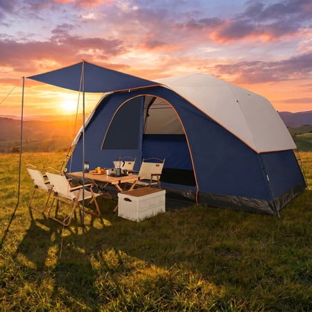 HOTEEL Tents for Camping, 8-10-12 Person Fmaily Camping Tent with Screen Porch, Waterproof Outdoor Tent with Removable Rainfly & Mesh Window for Camping Backpacking Hiking, Blue