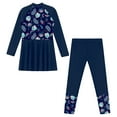 thumbnail image 5 of zdhoor Kids Girls Floral 2 Pieces Modest Swimsuit Full Cover Hijab Burkini Swimdress with Leggings Navy Blue 12, 5 of 6