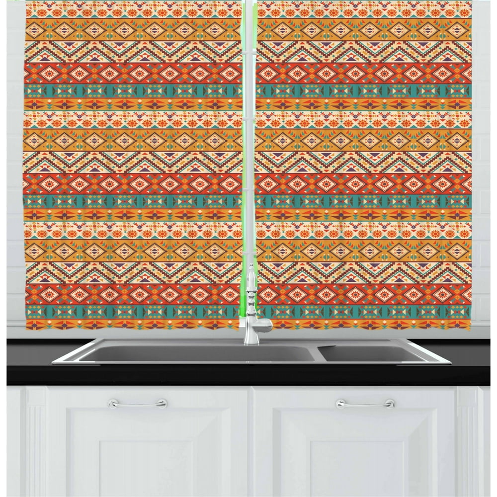 Aztec Curtains 2 Panels Set, Native Folk Pattern Funky Earth Tones ...