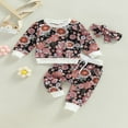 thumbnail image 2 of FNNMNNR 3PCS Toddler Infant Baby Girl Fall Winter Clothes Floral Pullover Sweatshirt Tops Elastic Waist Pants Headband Outfits Black Flower 18-24 Months, 2 of 7