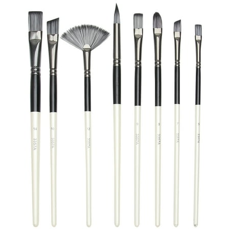 

9pcs White Handle Painting Brushes Water-colour Nylon Paint Brushes(Black White)