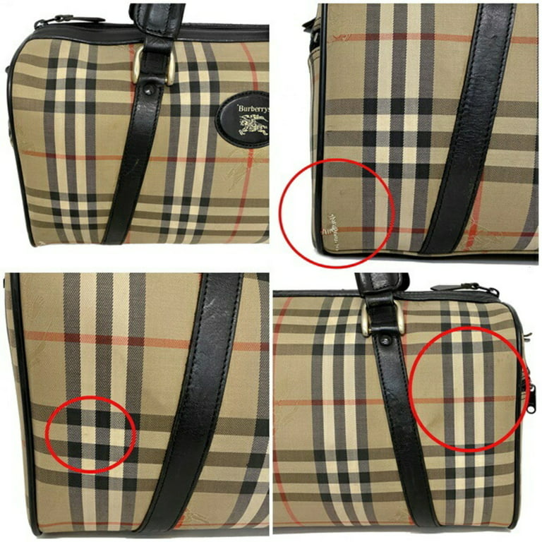 Authenticated Used Burberry Boston Bag Beige Black Check Canvas Leather  BURBERRY Mini Business Trip Women's Men's 