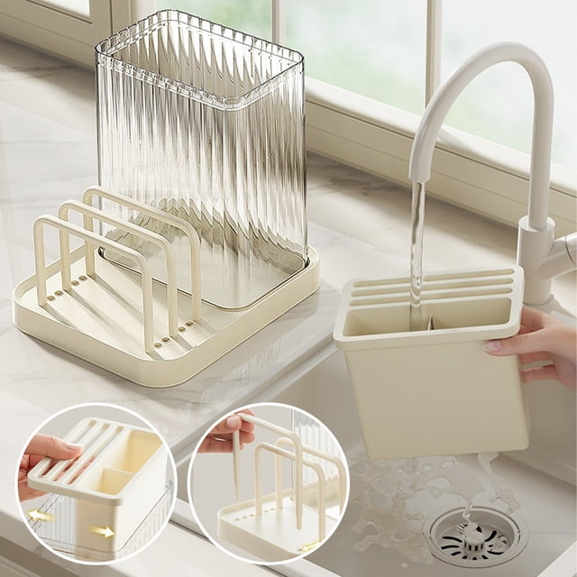 pstuiky Kitchen Knife Rack with Drain Tray Countertop Storage Holder for Knives Utensils 7-Slot Organizer Drying Rack Plastic