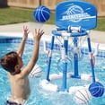 thumbnail image 2 of 2 in 1 Pool Basketball Hoop, Floating Pool Toys with 4 Balls/8 Ring Toss Game for Kids Ages 4-8, Indoor Outdoor Water Basketball for Poolside Family Party for Adults Kids 8-12, Blue, 2 of 10