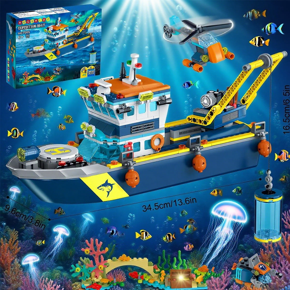 HogoKids Floatable LED Ship Building Kit, Ocean Toy with Submarine
