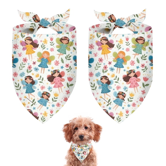 Dog Bandana 2 Pack,Colorful Princess Flower Fairy Pattern Bandanas for Dogs,Cat Bandana,Small/ Large Dog Bandana 2 Size,Dog Bandanas