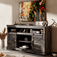 thumbnail image 2 of OKD Farmhouse TV Stand for TVs up to 70", Rustic Entertainment Center with Storage Cabinets & Barn Door & Adjustable Shelf for liveing Room, Dark Rustic Oak, 2 of 7