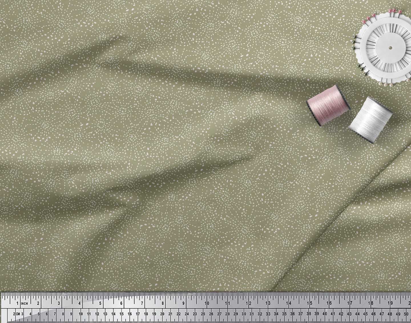 Soimoi Green Rayon Crepe Fabric Brush Stroke & Dots Abstract Fabric Prints By Yard 46 Inch Wide