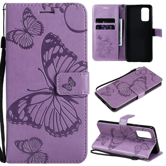 Samsung Galaxy A32 5G Wallet Case, Dteck Embossed Butterfly PU Leather Folio Flip Phone Case Stand Protective Cover with Credit Card Holder / Hand Strap for Samsung Galaxy A32 5G, Purple
