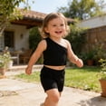 thumbnail image 2 of Toddler Baby Girl 1 Shoulder Tank Top Vest+Shorts Black Two Piece Outfit Set Casual Summer Clothes 9-12 Months, 2 of 5