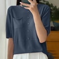 thumbnail image 2 of Olyvenn Stylish Summer Knitted Tops for Women Short Sleeve Shirts Button Sweater Blouses Casual Lightweight Pullover Basic Tees Blue L, 2 of 3