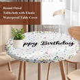 thumbnail image 4 of White Birthday Round Tablecloth, Fitted Table Cover with Elastic for 36"-44" Round Tables, Colorful Confetti Ribbons Polka Dots Classroom Table Cloth Outdoor Dinning Party Waterproof Tablecloths, 4 of 7