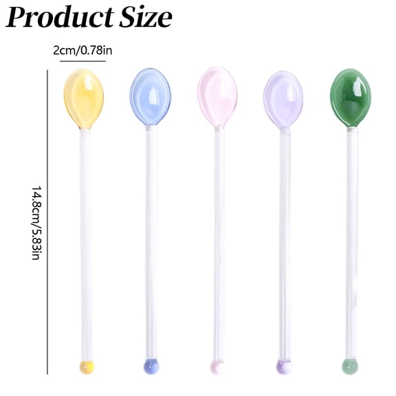 Heat Resistant Glass Stirring Spoon Set, Clear Glass Teaspoon Mixing Rod for Sugar, Tea, Coffee, Ice Drink, Fruit & Daily Use