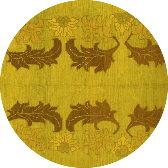 Ahgly Company Indoor Round Oriental Yellow Modern Area Rugs, 8' Round