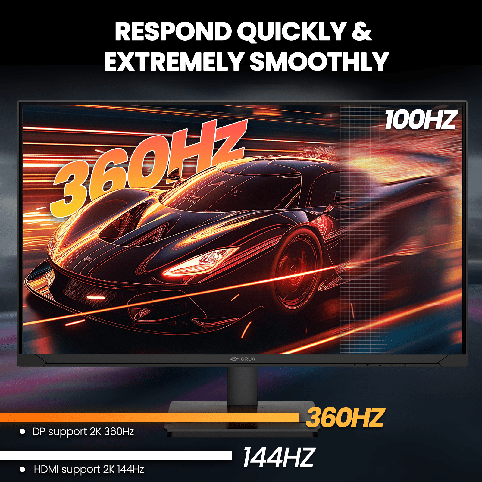 CRUA 27'' 2K 360Hz IPS Gaming Monitor, QHD 1440P, 120%sRGB, Built-in Speakers, Height/Pivot/Swivel/Tilt Adjustable, FreeSync, DP1.4 & HDMI2.1, Wall Mount-Black