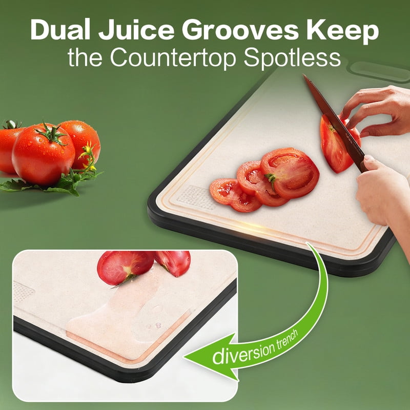 Titanium Cutting Board for Kitchen, 2-in-1 Double Sided Food Grade (15”×10.3”), Pure Titanium & PP, Easy to Clean with Juice Groove & Garlic Grinding Area