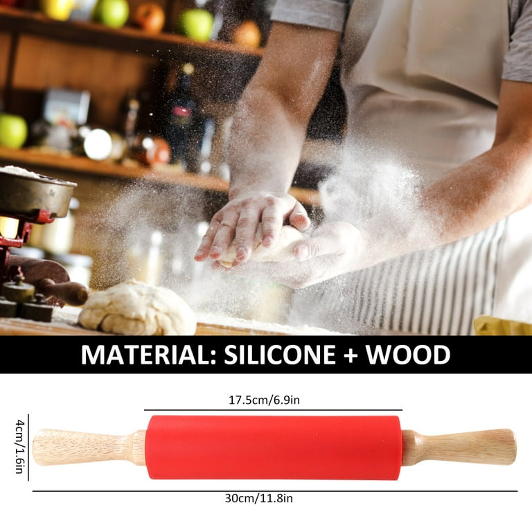 Rolling Pin Food Grade Silicone Non-Stick Fondant Roller Durable Wooden＿