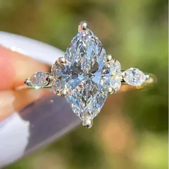 2.50 CT Marquise Cut Moissanite Solitaire Engagement Ring 14K Yellow Gold Plated