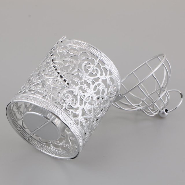 Ruiboury Electroplated Metal Birdcage Shape Tea Light Candle B- Holder Silver Type B 1Set