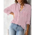 thumbnail image 4 of Camisa AISEW de manga larga con botones a rayas para mujer, color rojo, 4 of 6