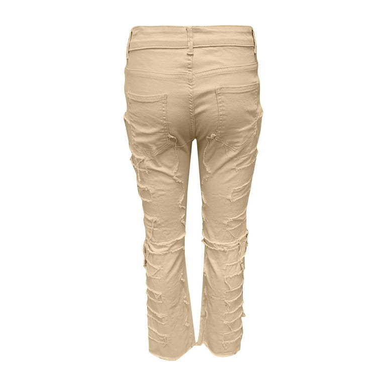 VSSSJ Men's Fashion Denim Pants Regular Fit Patch Design