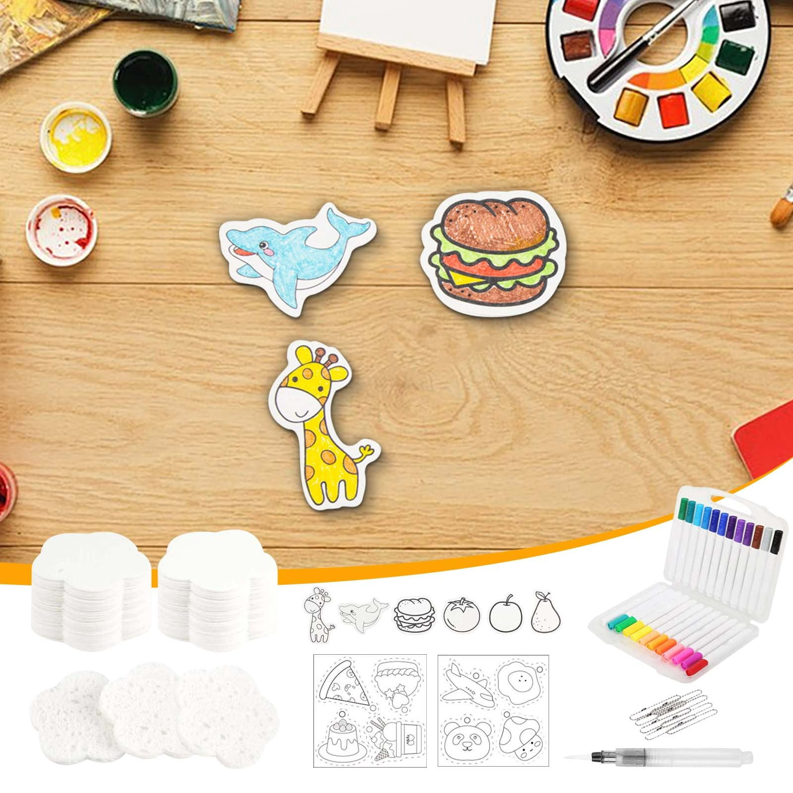 Magic Puffy Paint Art Kit-10 Foam Canvases, 24 Vibrant Markers & Water Pen - 3D Raised Painting for Kids Crafts with Stencils & Beads - Creative DIY Gift Set for Ages 5+