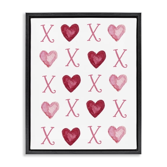 Stupell Industries Pink XOXO Hearts Holiday Painting Black Floater Framed Art Print Wall Art, 17 x 21