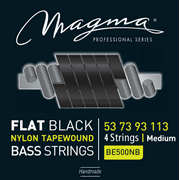 Magma Electric Bass Strings Medium - Flat Black Nylon Tapewound Strings - Long Scale 34" 4 Strings Set, .053 - .113 (BE500NB)