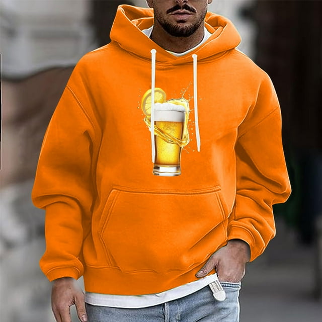 Pisexur Chandail à Capuche Confortable pour Hommes, Manches Longues, Mode Décontractée, Col Rond, Imprimé, Orange, m