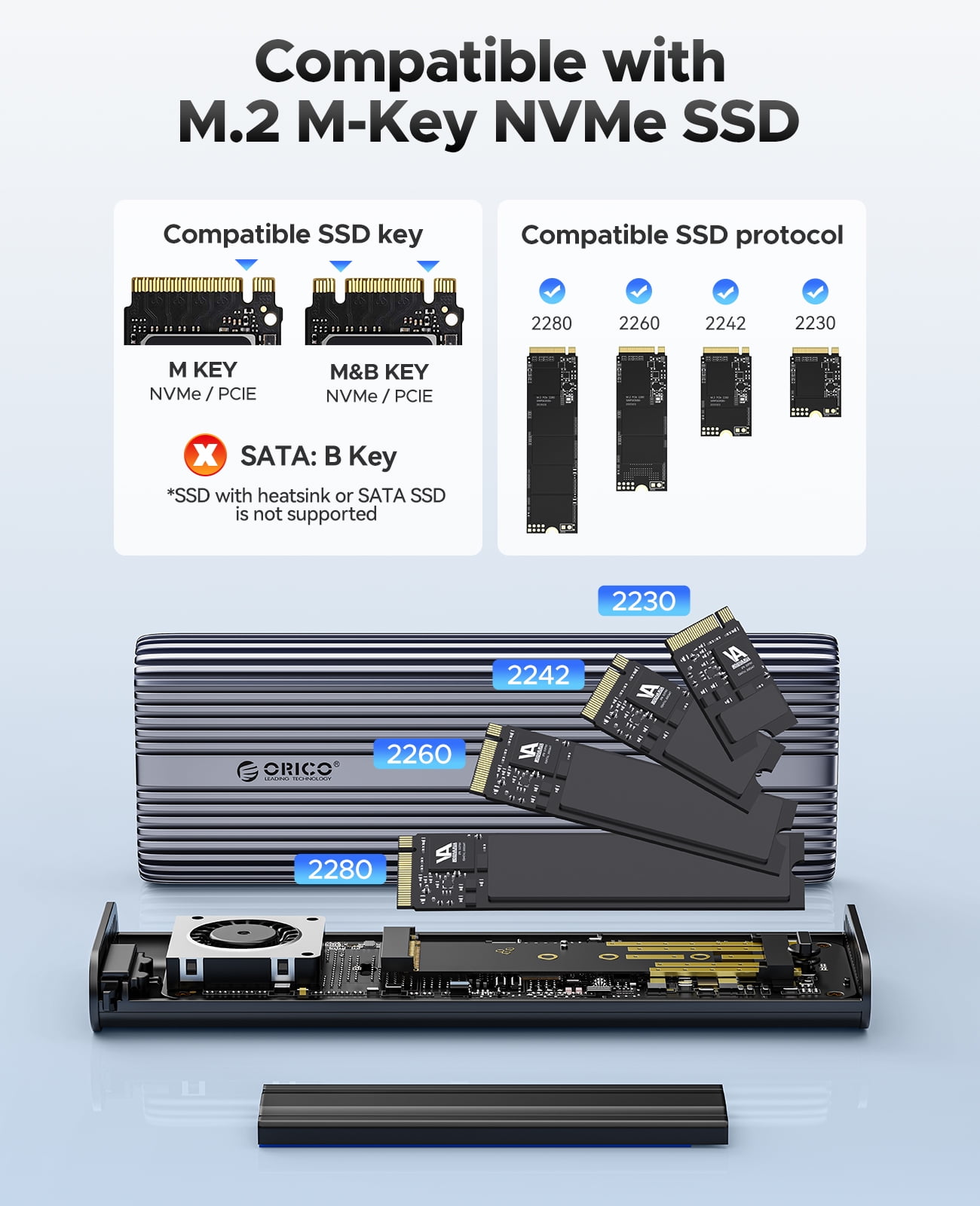 ORICO USB4 M.2 NVMe SSD Enclosure 40Gbps Case Aluminum Built-in Fan Supports 8TB NVMe/PCIE 4.0 SSD & UASP/Trim Compatible with Thunderbolt 3/4 USB3.2/3.1/3.0（No Drive）