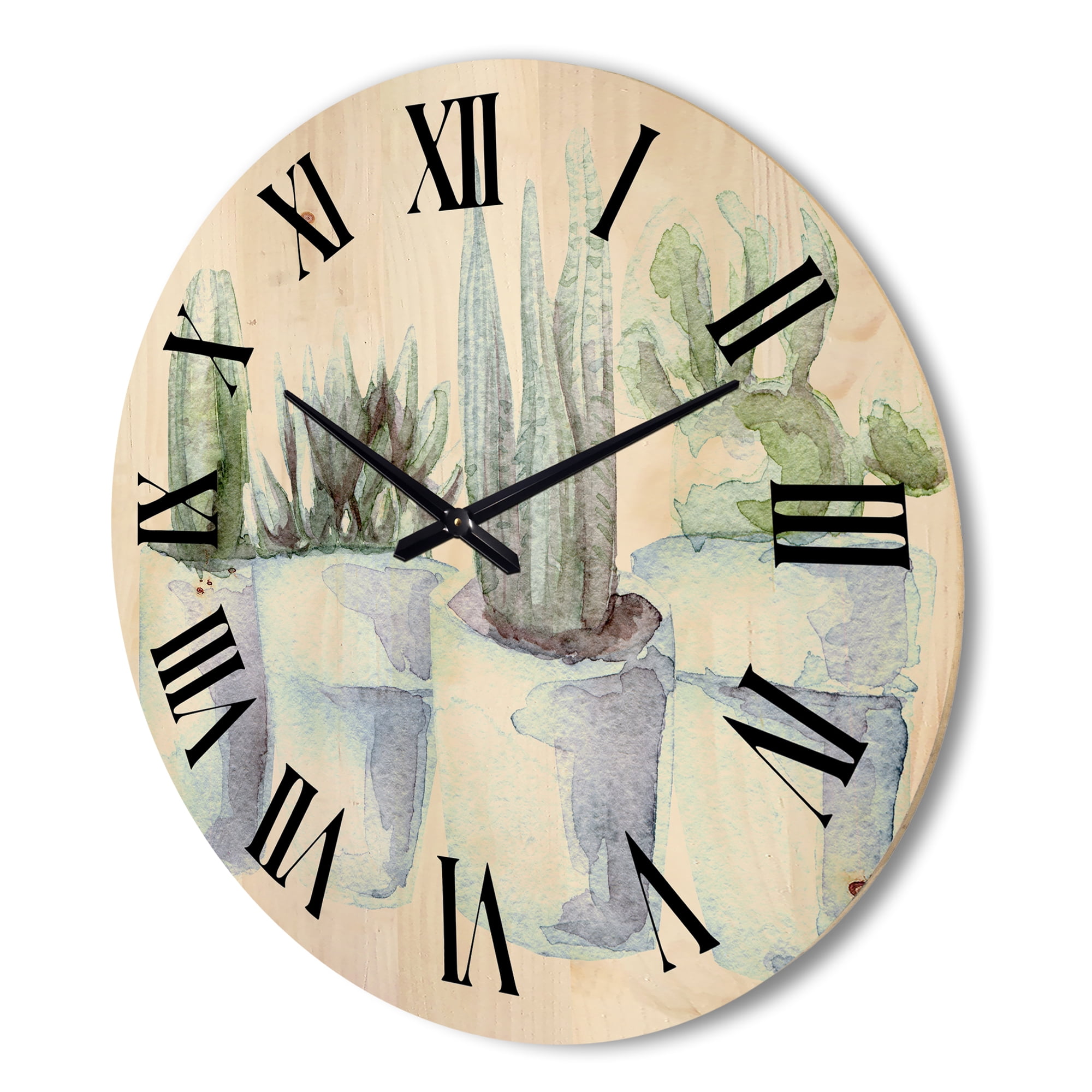 Designart 'Succulent and Cactus House Plants V' Farmhouse Wood Wall Clock
