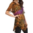 thumbnail image 4 of Sakkas Splenka Long Tie Dye Embroidered Corset Neck Cap Sleeve Blouse Shirt Top - Orange Multi - Plus Size, 4 of 5