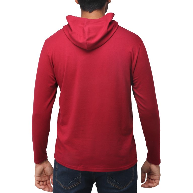 X RAY JEANS Mens Long Sleeve Hooded T-Shirt, Burgundy, M