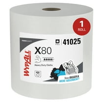 WypAll PowerClean X80 Cloths Heavy Duty Wipes (41025), Jumbo, Extended Use Towels, White (1 Roll of 455 Sheets, 455 Sheet Total)