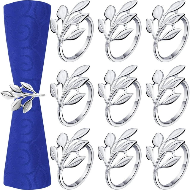Juego de servilleteros con forma de hoja, soportes para servilleteros de Acción de Gracias, banda para servilletas Vintage nupcial, adorno para mesa de comedor (plata, 24 piezas)