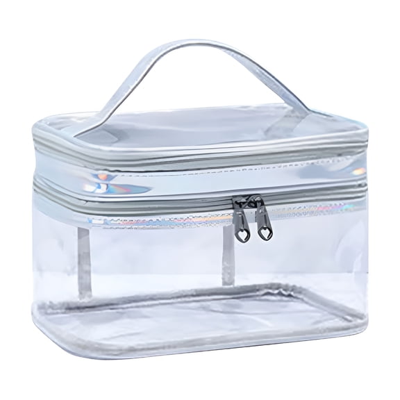 DESIGNICE 2026 New Large Clear Makeup Bag Zipper Transparent Portable Travel Toiletry Makeup Stuff Check Makeup Pouch Hard Makeup Case Hair Band Organizer Hair Product Organizer with Handle