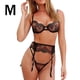 thumbnail image 1 of Traje de ropa interior sexy Traje de encaje bordado con cuello en V Traje sexy para mujer, M 3pcs / set Yuarrent XX000120-02, 1 of 7