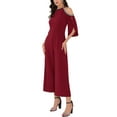 thumbnail image 4 of INSPIRE CHIC WOMLAYOUT Women's Halter Jumpsuits Sequin Cold Shoulder Split Sleeve Party Cocktail Wide Leg Jumpsuits 2XL Wine Red, 4 of 6