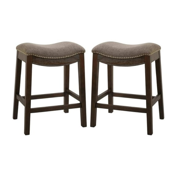Home Square 25" Saddle Wood Counter Height Stool in Cobble Gray - Set of 3