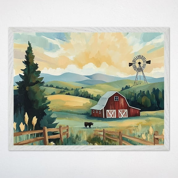 Farm Landscape Nursery Wall Art, Rustic Barn Art, Countryside Windmill Poster, Gender-Neutral Farmhouse Decor Wall Art, Modern Wall Decor, 8x12 UNFRAMED