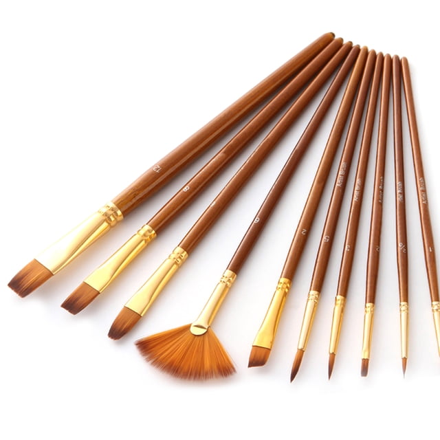 10 Piezas De Pinceles De Pintura Kit Artista Pintor De Pintura Múltiples Pinceles Con Cabello De Nylon Para Artista Acrílico Acuado Acuarela Gouache Pintura Al óleo Para