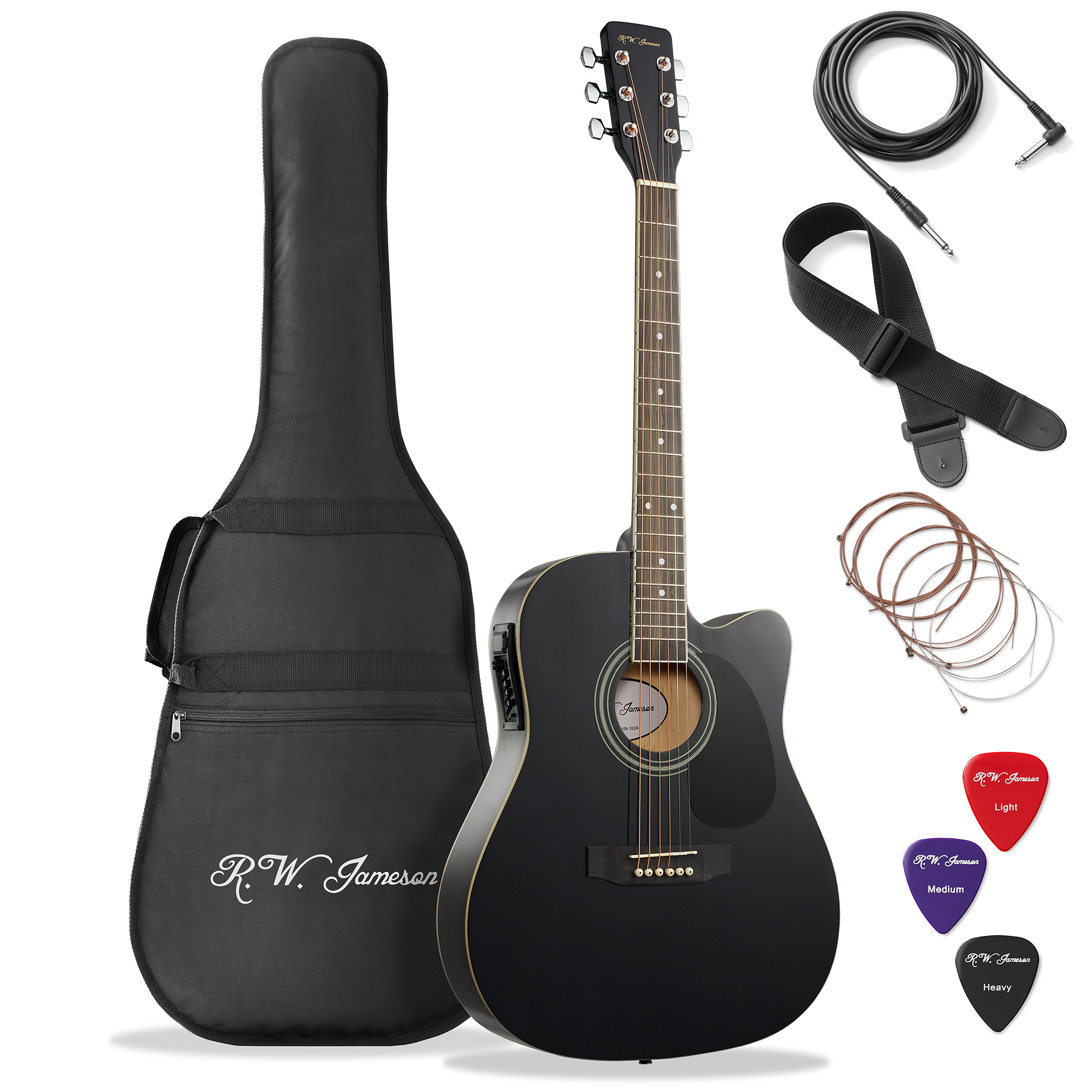 Jameson 41in Full-Size Acoustic Electric Guitar Cutaway Black