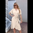thumbnail image 4 of Vestido Cruzado para Mujer, Cuello en V, Corta, Lazo en la Cintura, Volantes, Abertura, Vestido Informal Midi, Color Albaricoque S, 4 of 9