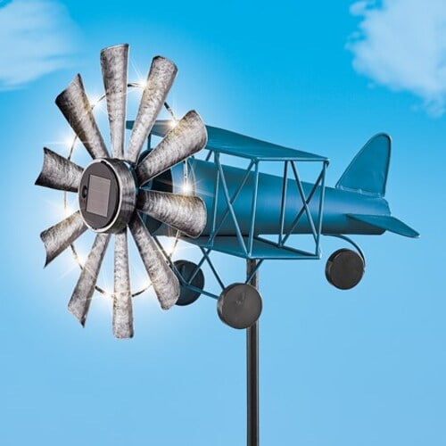 Solar Power Lighted Propeller Airplane Spinner Stake